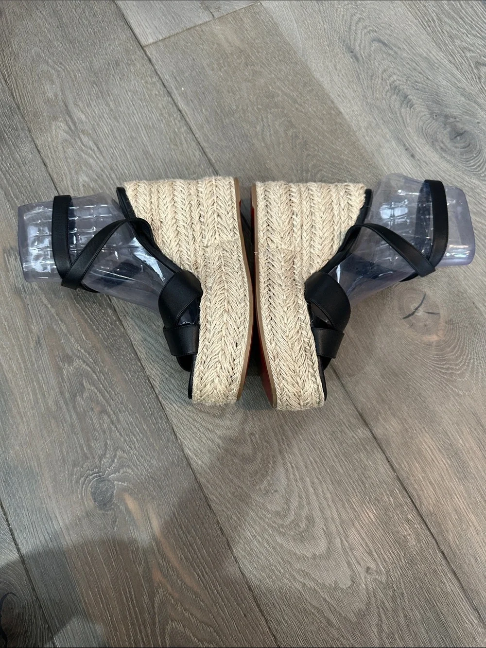 Christian Louboutin Black Leather Wedge Sandals